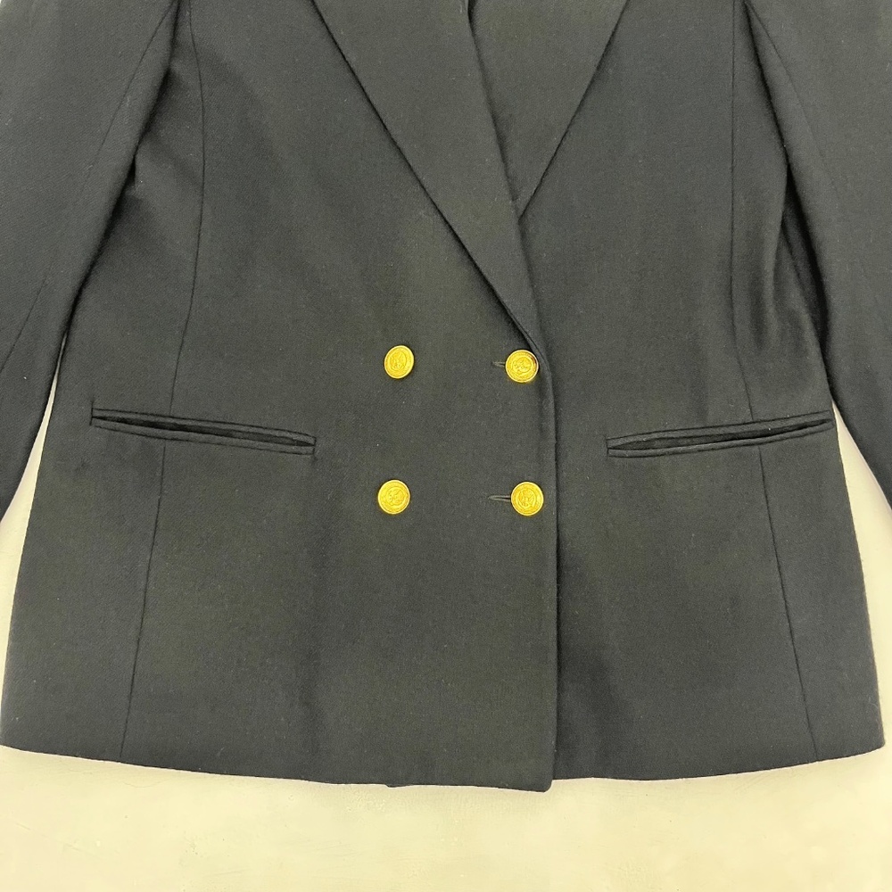 Worthington Womens 14T Wool Blend Double Breasted Pant Suit Black Gold Buttons - Picture 2 of 11